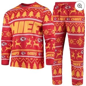 NFL Men's Red Kansas City Chiefs Holiday Wordmark Ugly Pajama Set Size  Large
